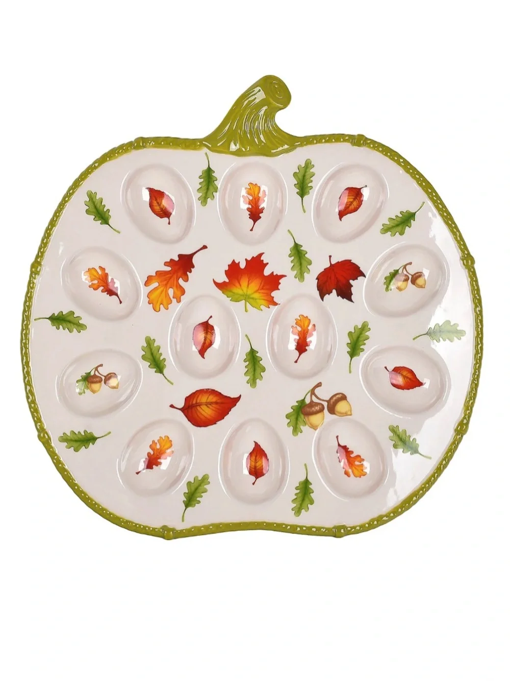 Temp-Tations Autumn Leaf Ceramic Deviled Egg Platter - Green/White/Orange